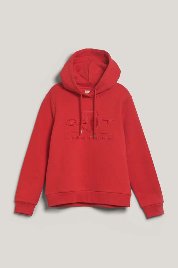 MELEGÍTŐ FELSŐ GANT REG TONAL SHIELD HOODIE BRIGHT RED