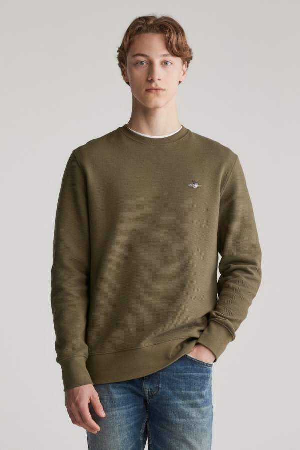 ELEGÍTŐFELSŐ GANT TEXTURE C-NECK SWEAT JUNIPER GREEN