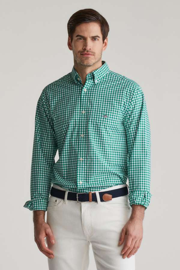 ING GANT REG CASSIC POPIN GINGHAM SHIRT DEEP GREEN