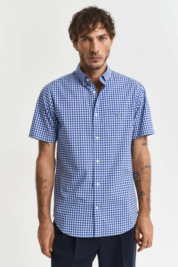ING GANT REG CLASSIC POPLIN GINGH SS SHIRT COLLEGE BLUE