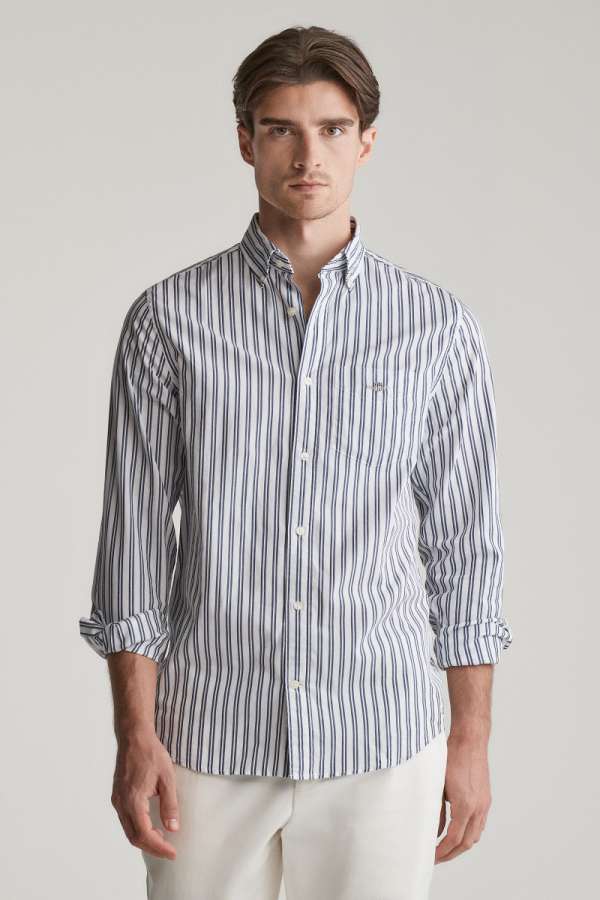 ING GANT REG CASSIC POPIN STRIPE SHIRT WHITE