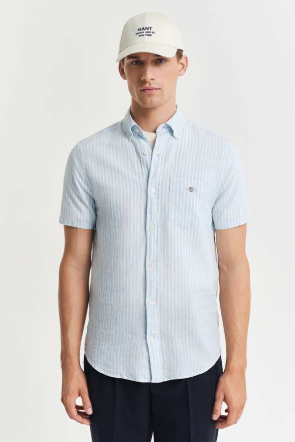 ING GANT REG COTTON INEN STRIPE SS SHIRT FRESH BUE