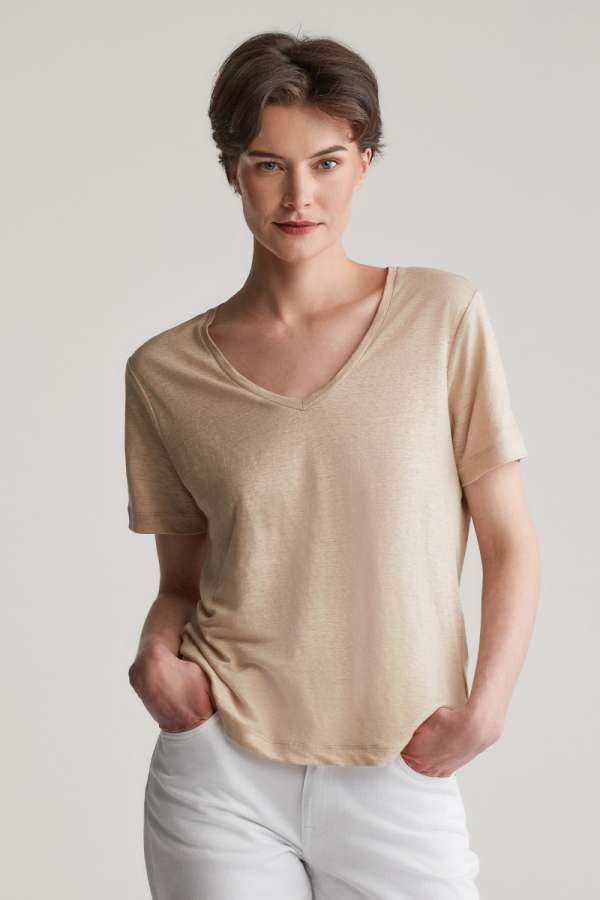 PÓLÓ GANT REG LINEN V-NECK SS T-SHIRT DRY SAND