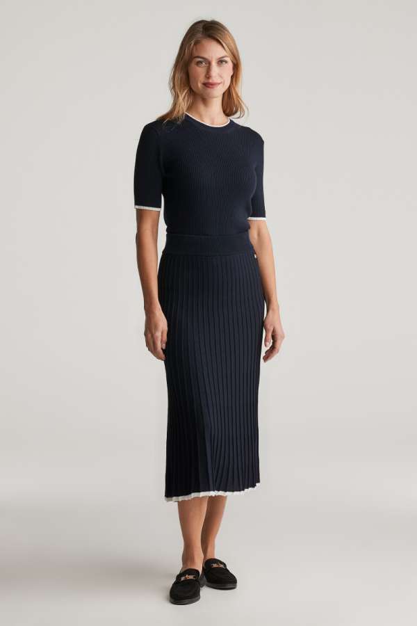 SZOKNYA GANT KNITTED VISCOSE SKIRT EVENING BLUE