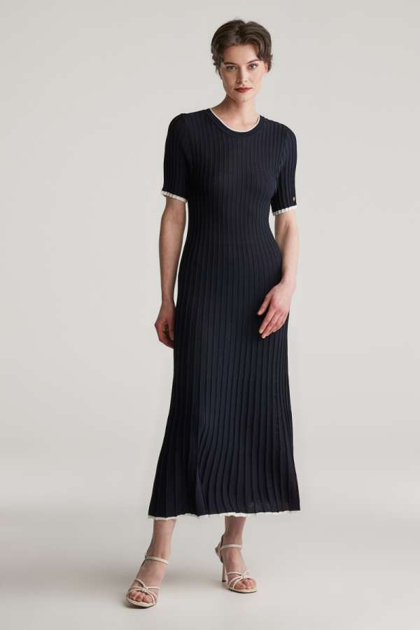 RUHA GANT CONTRAST RIBBED SS KNIT DRESS EVENING BLUE