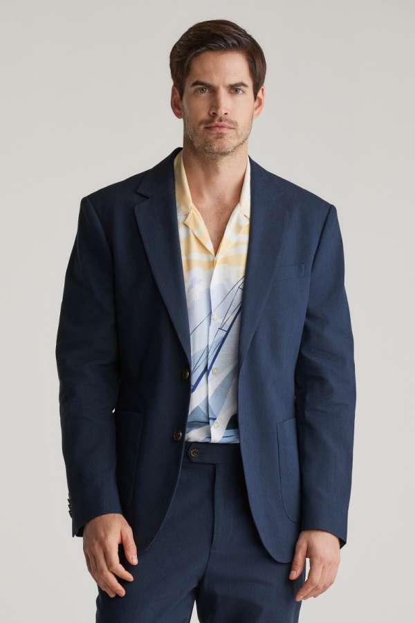 ZAKÓ GANT SLIM COT/LINEN SUIT JACKET EVENING BLUE