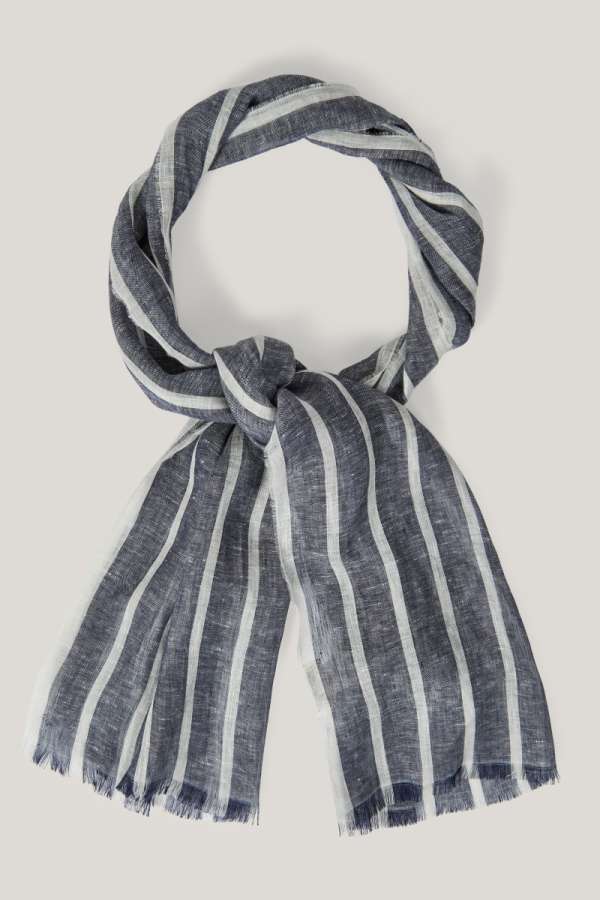 SÁL GANT STRIPED LINEN LIGHTWEIGHT SCARF DUSTY NAVY