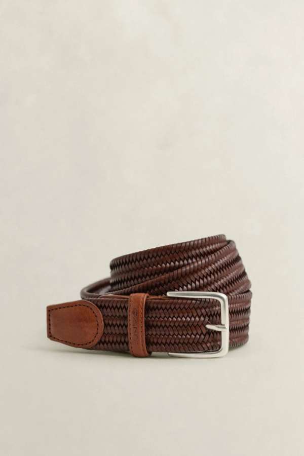 ÖV GANT LEATHER ELASTIC BRAIDED BELT WEATHERED BROWN