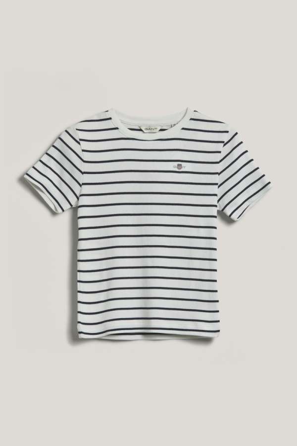 PÓLÓ GANT STRIPED SHIELD SLIM T-SHIRT EGGSHELL