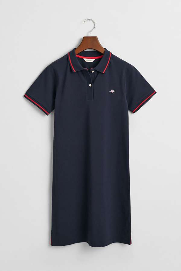 RUHA GANT FITTED POLO PIQUE DRESS EVENING BLUE