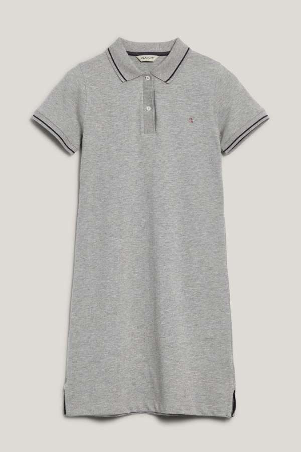 RUHA GANT FITTED POLO PIQUE DRESS GREY MELANGE