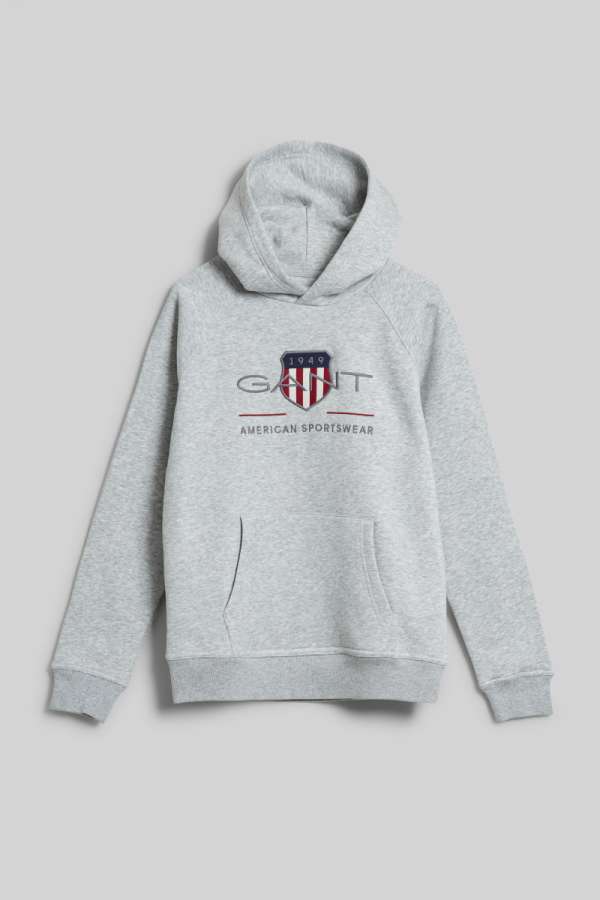 MELEGÍTŐ FELSŐ GANT ARCHIVE SHIELD HOODIE LIGHT GREY MELANGE
