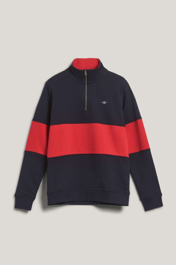 MELEGÍTŐ FELSŐ GANT COLOR BLOCKED SHIELD HALF ZIP EVENING BLUE