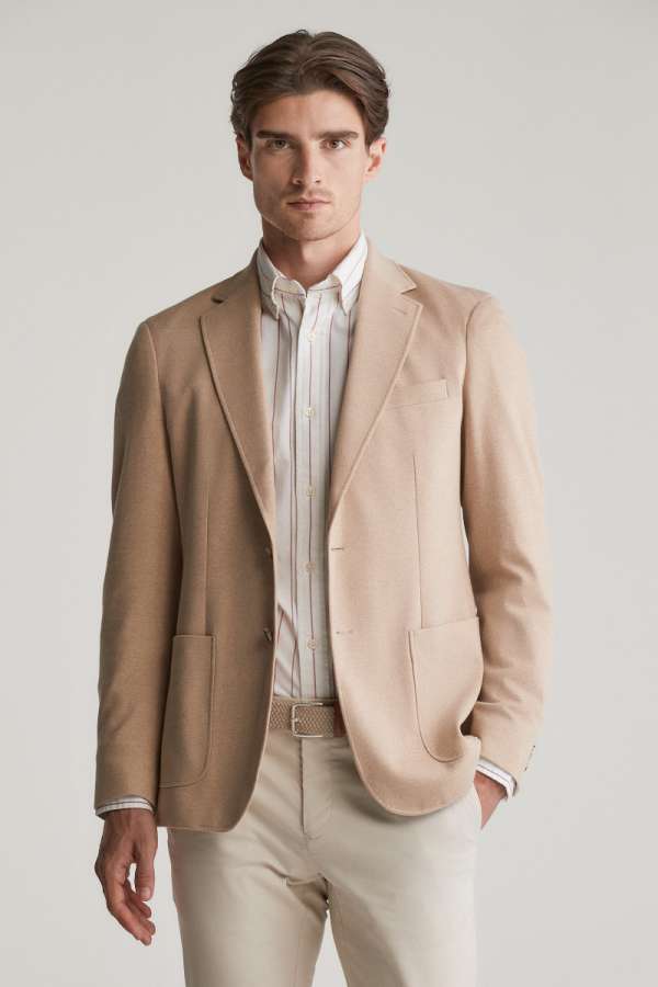 ZAKÓ GANT SLIM TWO-TONE JERSEY BLAZER DARK KHAKI