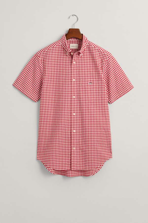 ING GANT REG CLASSIC POPLIN GINGH SS SHIRT RUBY RED