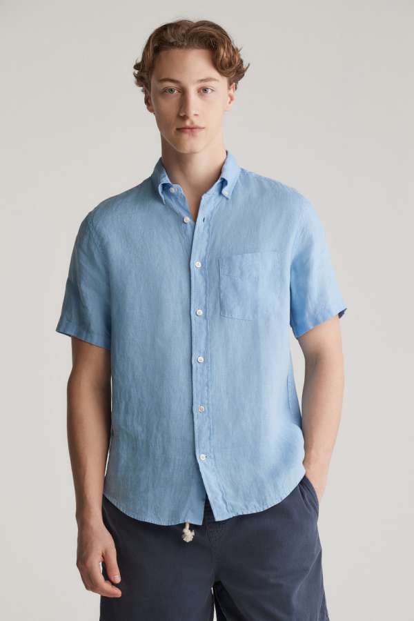 ING GANT REG GNT DYED LINEN SS SHIRT CAPRI BLUE