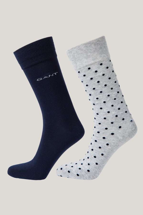 ZOKNI GANT DOT AND SOLID SOCKS 2-PACK LIGHT GREY MELANGE