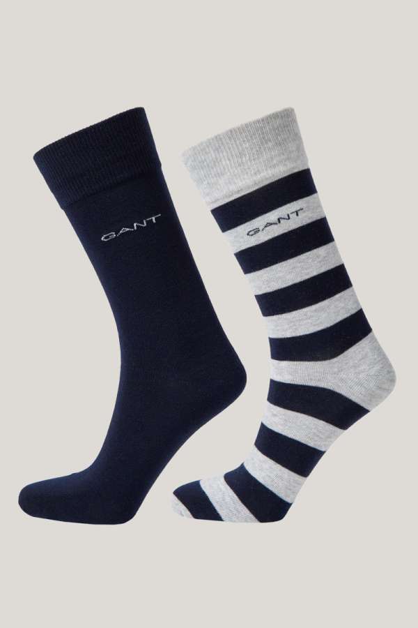 ZOKNI GANT BARSTRIPE AND SOLID SOCKS 2-PACK LIGHT GREY MELANGE