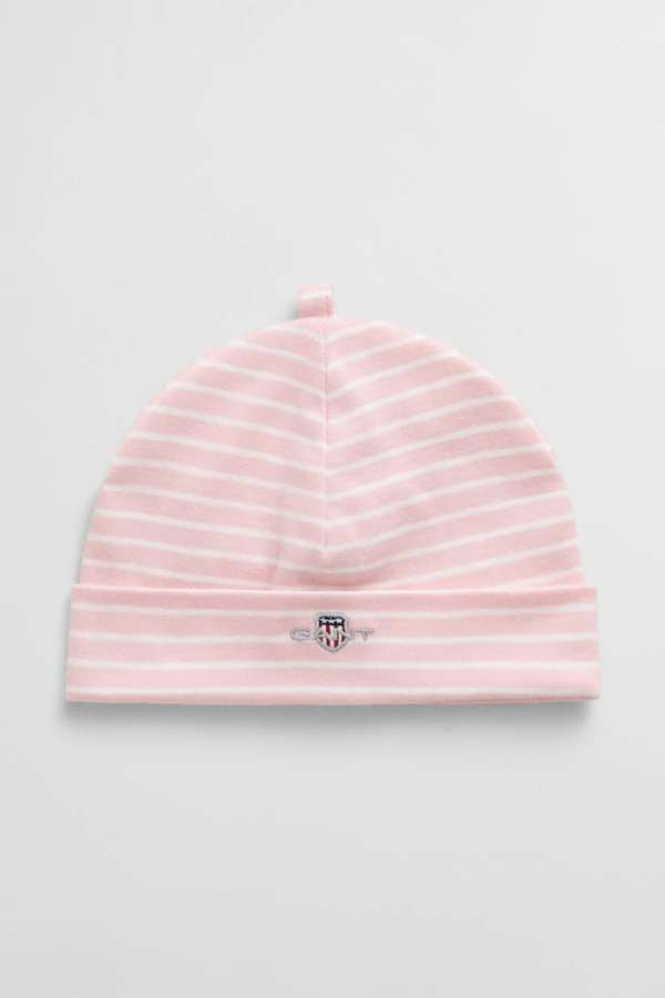 SAPKA GANT STRIPED SHIELD BEANIE BLUSHING PINK