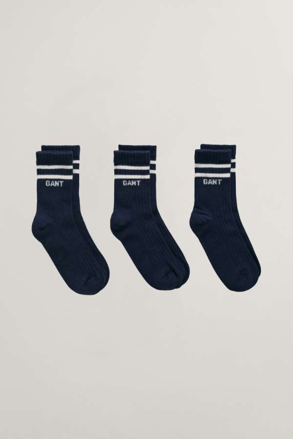 ZOKNI GANT LOGO RIB SOCKS 3-PACK EVENING BLUE