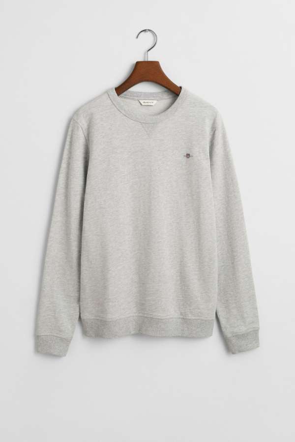 MELEGÍTŐFELSŐ GANT SHIELD COTTON SLUB C-NECK LIGHT GREY MELANGE