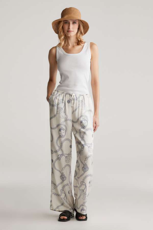 NADRÁG GANT REL SAILING PRINT DRAWSTRING PANTS CREAM
