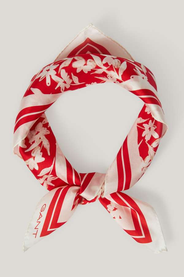 SÁL GANT FLORAL PRINT SILK SCARF ORANGE RED