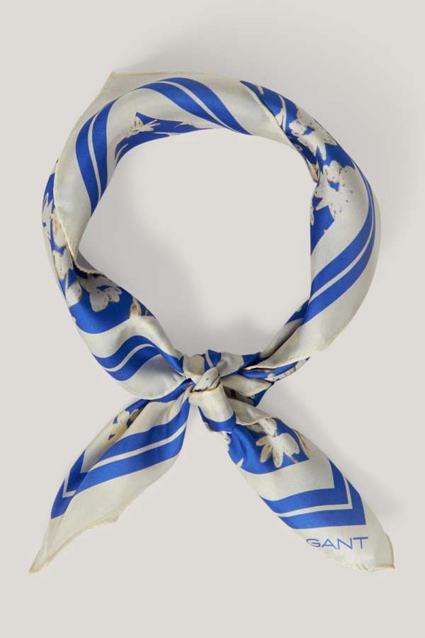 SÁL GANT FLORAL PRINT SILK SCARF PERFECT BLUE