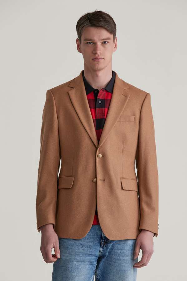 ZAKÓ GANT SLIM WOOL FLANNEL CLUB BLAZER CARAMEL BEIGE