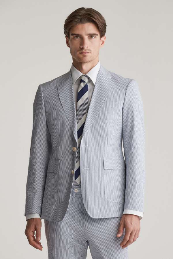 ZAKÓ GANT SLIM SEERSUCKER SUIT JACKET RICH BLUE