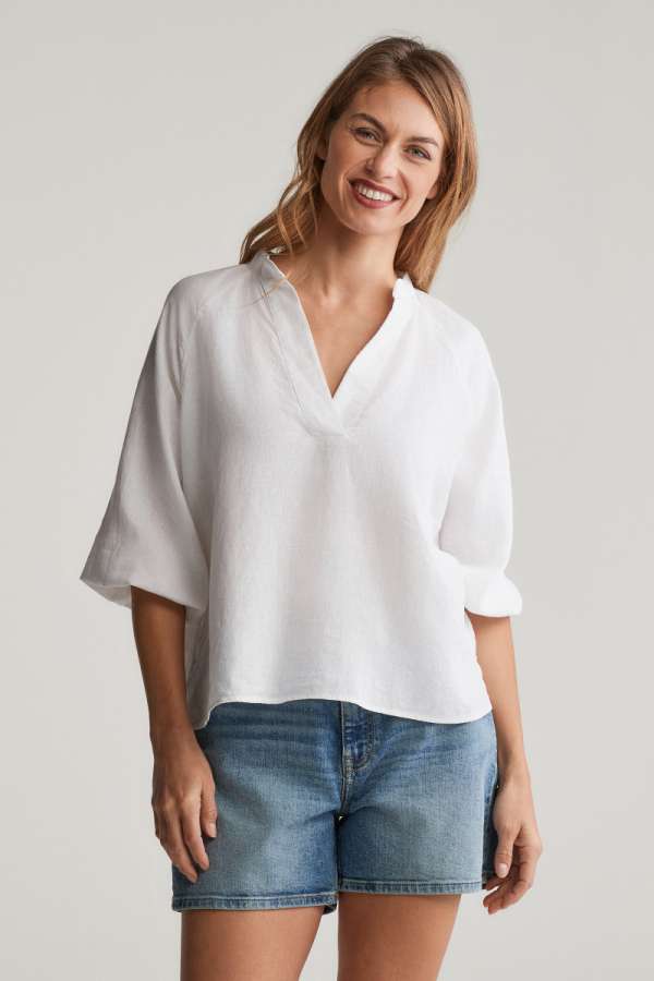 BLÚZ GANT LINEN SS BLOUSE WHITE