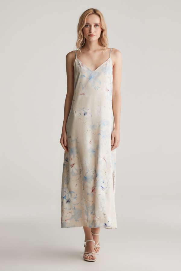 RUHA GANT FLORAL PRINT SLIP DRESS PUTTY