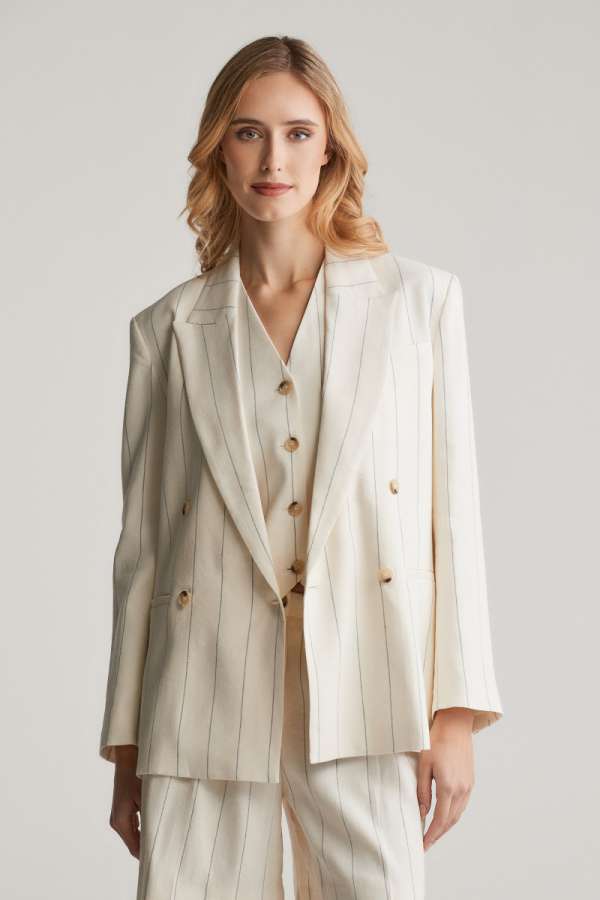 ZAKÓ GANT PINSTRIPE LINEN CLUB BLAZER EGGSHELL