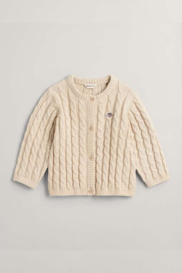 KARDIGÁN GANT SHIELD COTTON CABLE CARDIGAN LIGHT BEIGE MELANGE