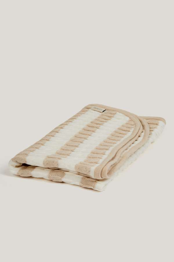 TAKARÓ GANT STRIPED COTTON CABLE BLANKET 68 x 78 cm LIGHT BEIGE MELANGE