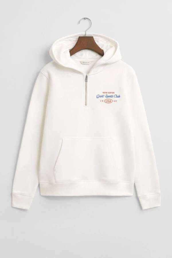 MELEGÍTŐFELSŐ GANT SPORT CLUB GRAPHIC HALF-ZIP HOODIE EGGSHELL