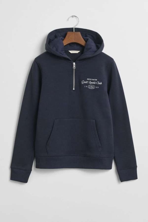 MELEGÍTŐFELSŐ GANT SPORT CLUB GRAPHIC HALF-ZIP HOODIE EVENING BLUE