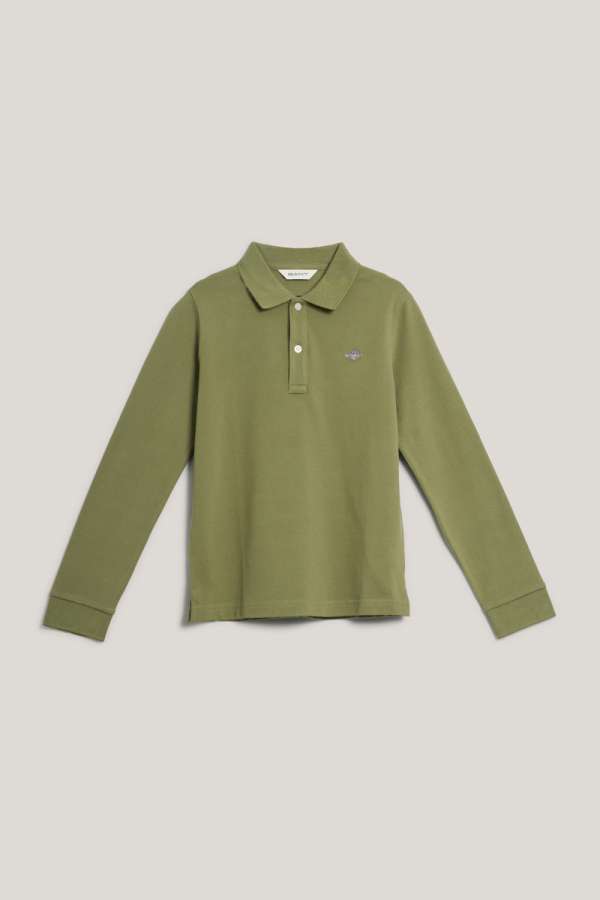 PÓLÓ GANT SHIELD LS PIQUE POLO WASHED OLIVE