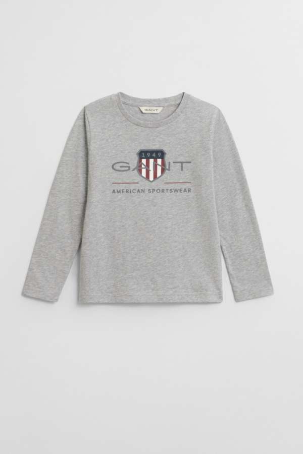 PÓLÓ GANT ARCHIVE SHIELD LS T-SHIRT LIGHT GREY MELANGE