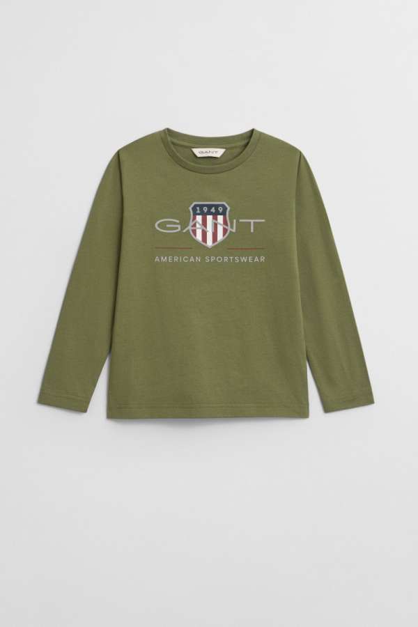 PÓLÓ GANT ARCHIVE SHIELD LS T-SHIRT WASHED OLIVE