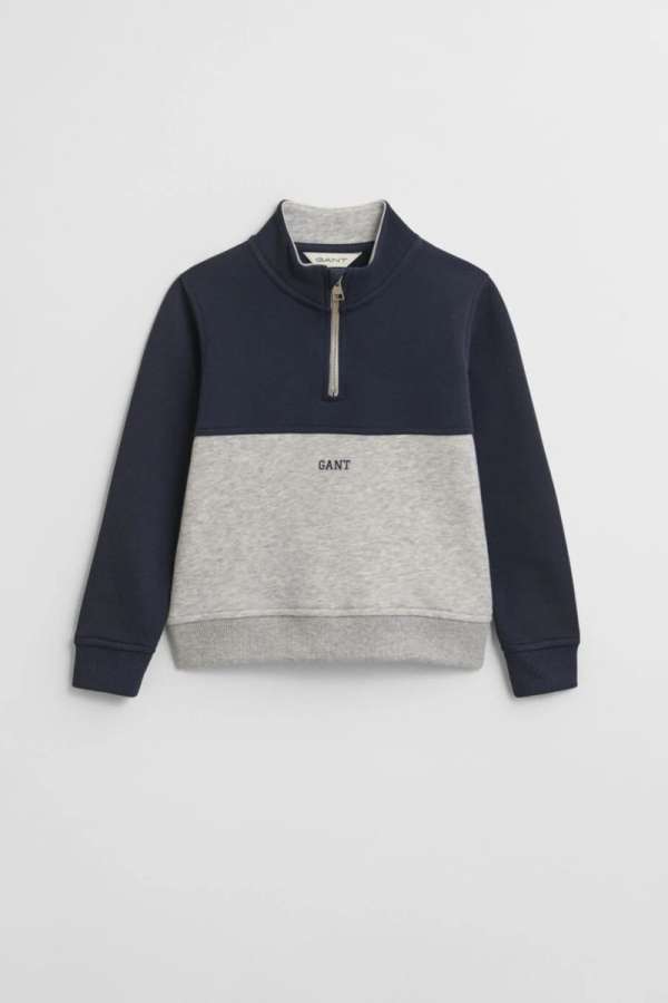 MELEGÍTŐFELSŐ GANT BLOCKED HALF ZIP SWEATSHIRT LIGHT GREY MELANGE