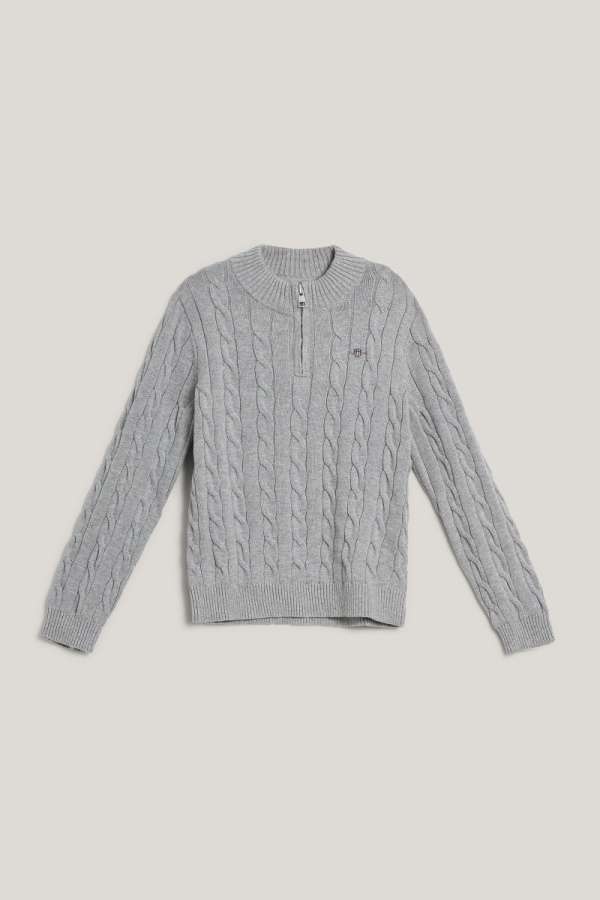 PULÓVER GANT COTTON CABLE HALF ZIP GREY MELANGE