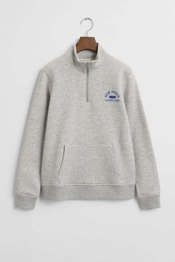 MELEGÍTŐFELSŐ GANT GRAPHIC HALF ZIP SWEATSHIRT LIGHT GREY MELANGE