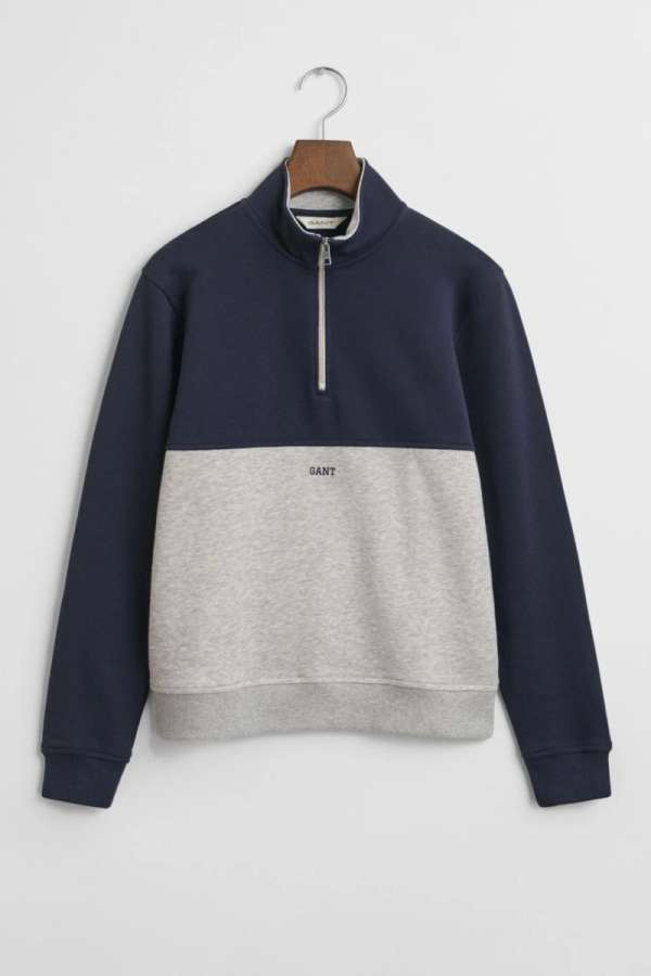 MELEGÍTŐFELSŐ GANT BLOCKED HALF ZIP SWEATSHIRT LIGHT GREY MELANGE