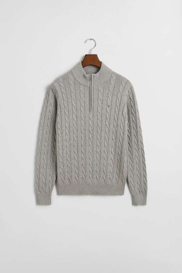 PULÓVER GANT COTTON CABLE HALF ZIP GREY MELANGE