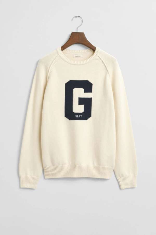 PULÓVER GANT GRAPHIC RAGLAN C-NECK CREAM