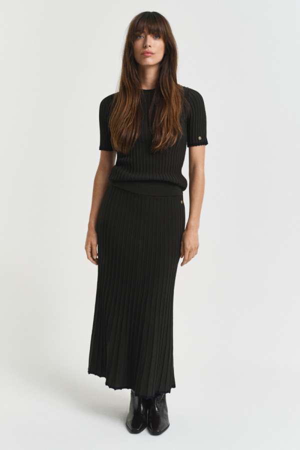 SZOKNYA GANT CONTRAST RIBBED KNIT SKIRT GREEN LAGOON