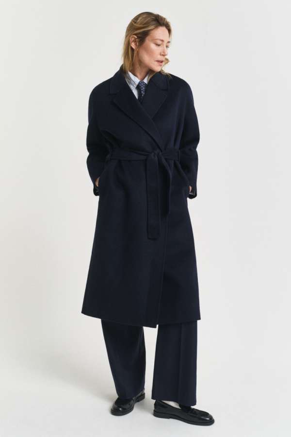 KABÁT GANT HANDSTITCHED BELTED COAT EVENING BLUE