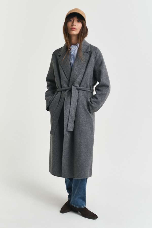 KABÁT GANT HANDTITCHED BELTED COAT CHARCOAL MELANGE