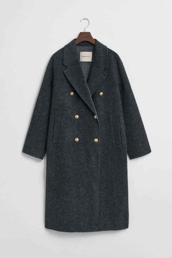 KABÁT GANT CHECKED HANDSTITCHED COAT CHARCOAL MELANGE